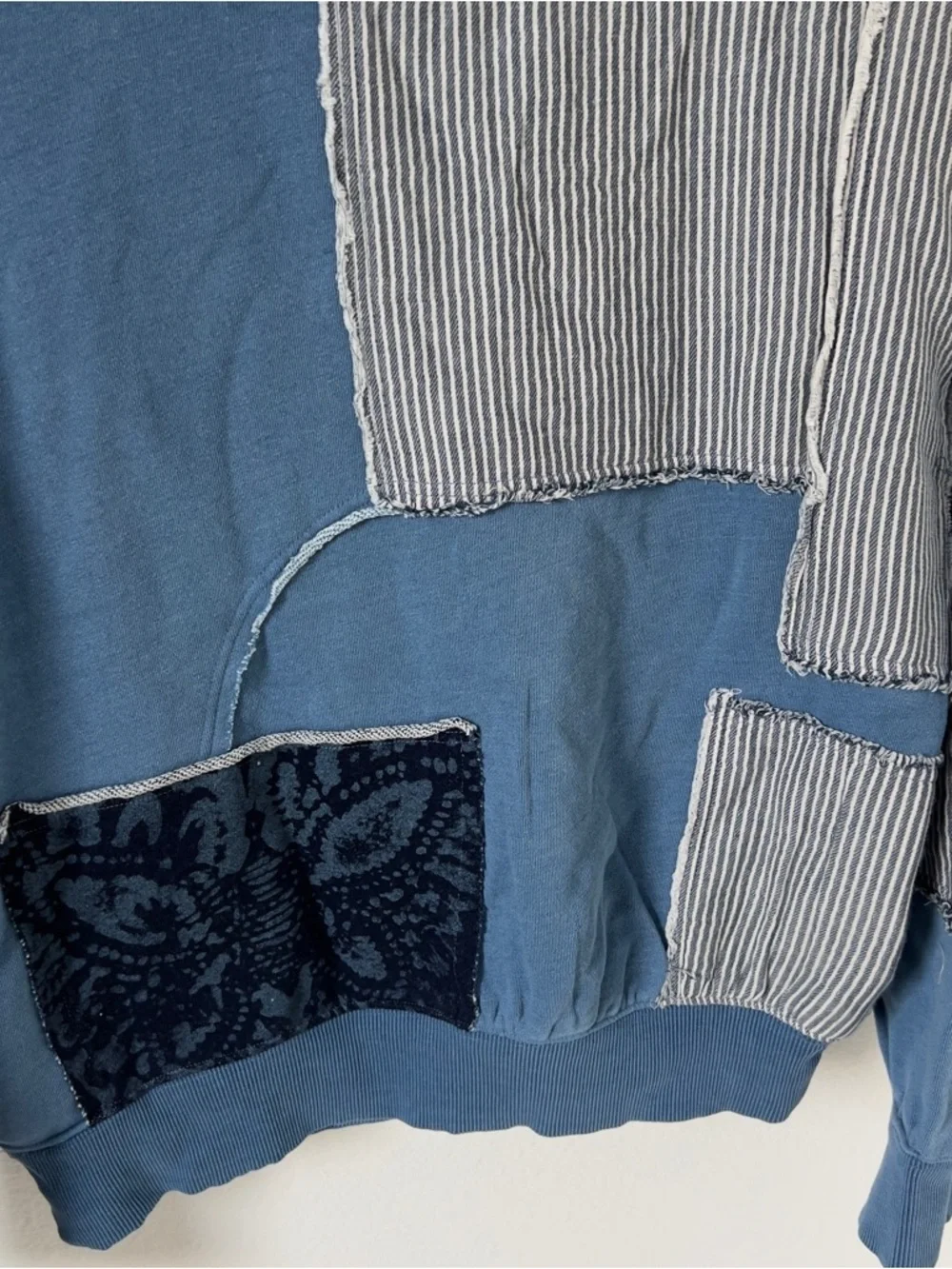 NWT Free People We The Free Tattered Romance Hoodie in Blue Indigo Combo
